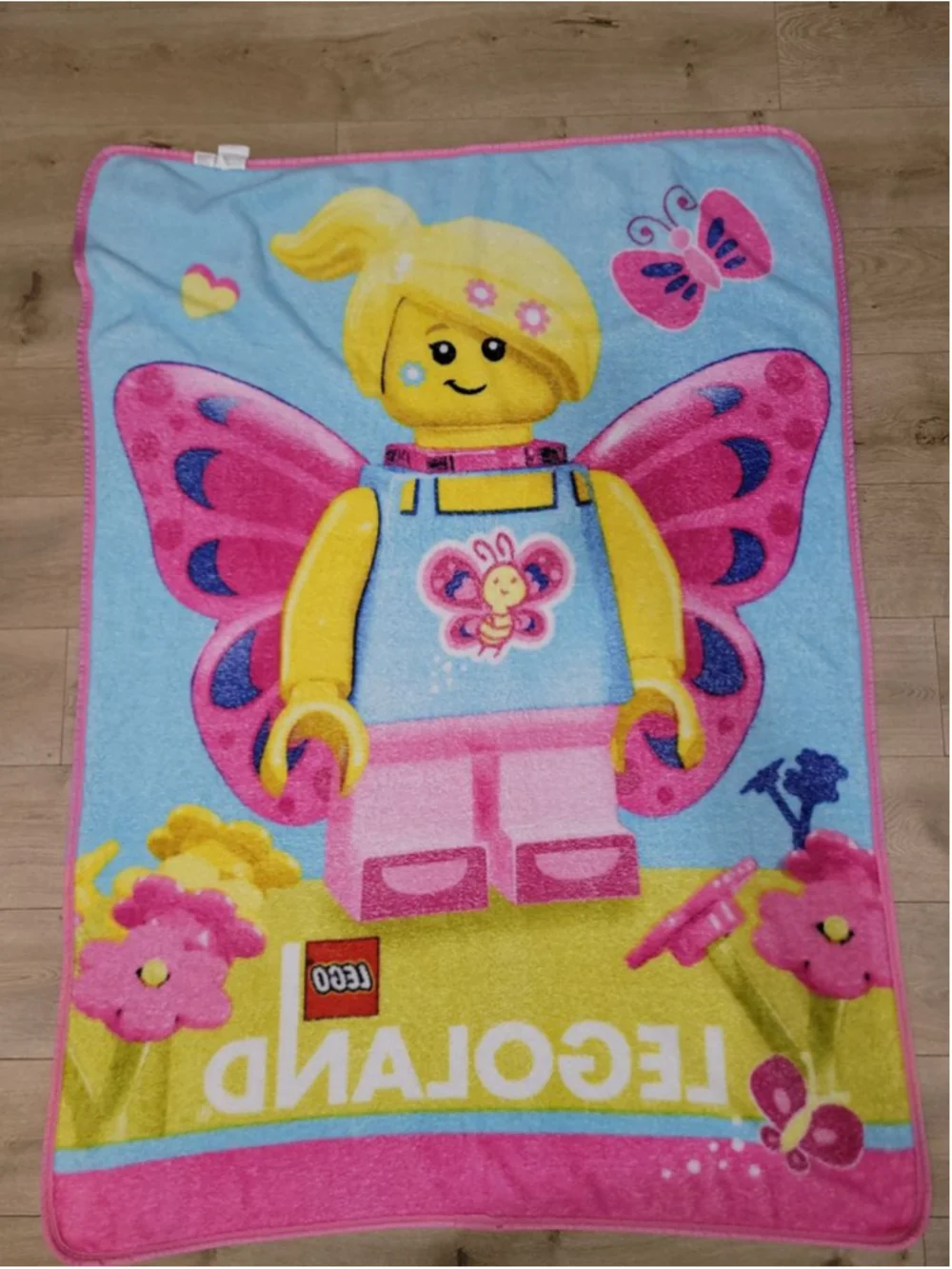 LEGO LEGOLAND Butterfly Girl Fleece Throw Blanket Pink Blue Franco Kids